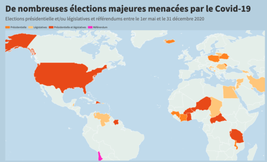 Carte des élections dans le monde en 2020 avec Covid19