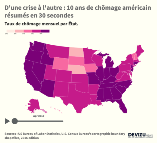 Taux chômage dans les Etats américains depuis 10 ans