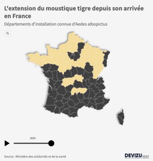 Extension du moustique tigre depuis 2004 en France métropolitaine