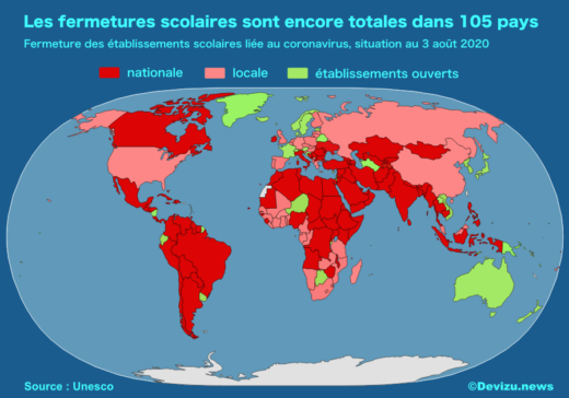 Carte des fermetures scolaires au 03 août 2020