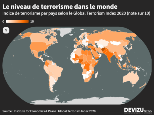 Carte indice de terrorisme par pays 2020 GTI