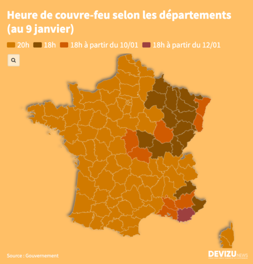 Carte Couvre-feu départements 090121