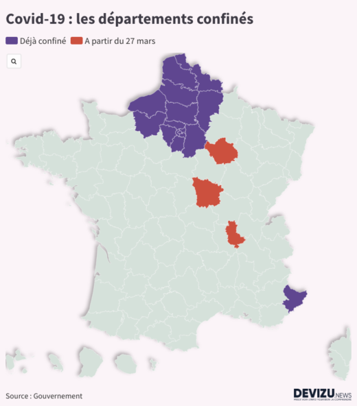 Carte des départements confinés