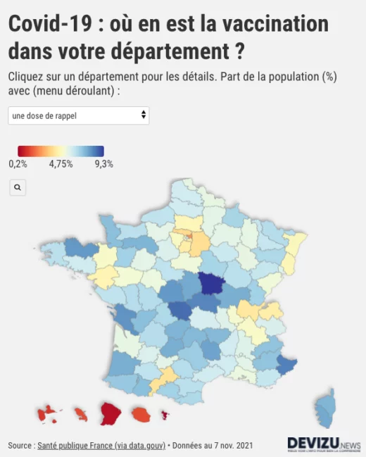 Carte : taux de vaccination Covid par département au 071121