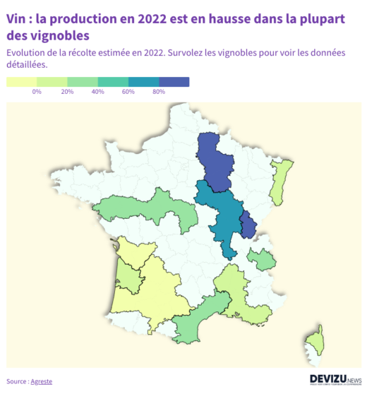 Vin Carte de la production viticole par vignoble en 2022