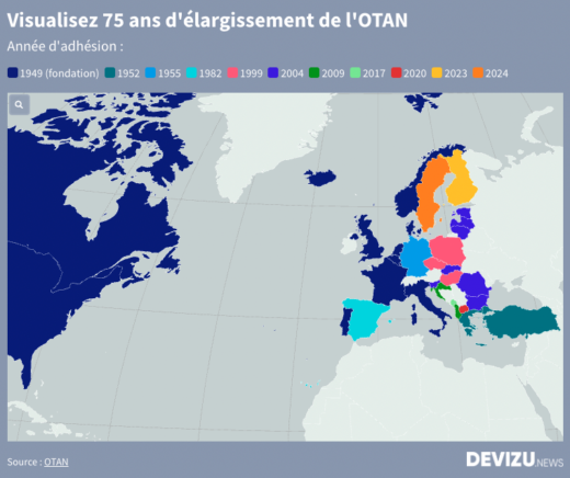 Carte des membres de l'Otan et évolution historique de l'alliance depuis 1949