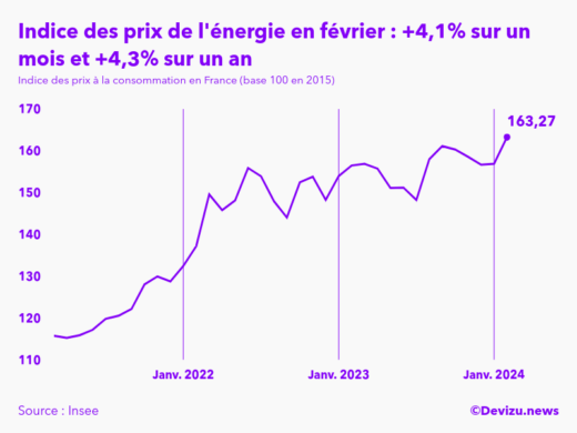 Evolution de l'indice des prix de l'énergie à février 2024