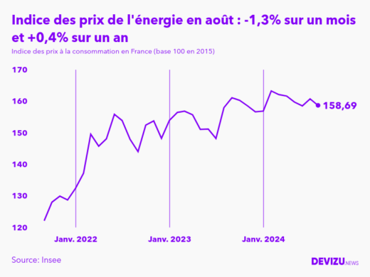 Evolution de l'indice des prix de l'énergie à août 2024